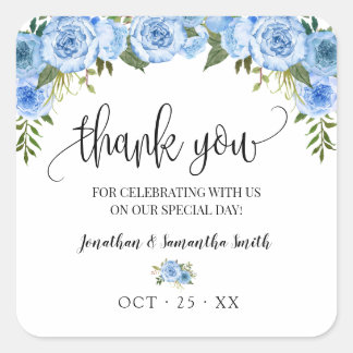 Adesivo Quadrado Obrigado Blue Flor Boho Chic Casado