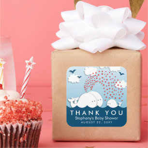 Adesivo Quadrado Obrigado bonito do bebê do casal das baleias