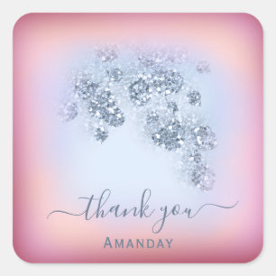 Adesivo Quadrado Obrigado Borgonha Azul Dusty Glitter Doce 16º