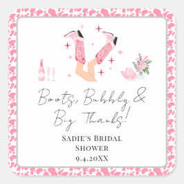 Adesivo Quadrado Obrigado Botas de Cowboy e Bridal Shower Bubbly