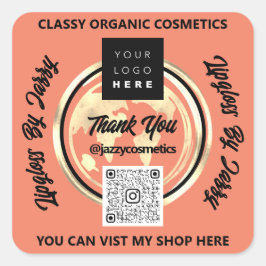 Adesivo Quadrado Obrigado Business Código QR Logotipo World Map Ear