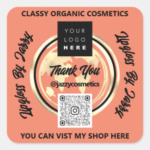 Adesivo Quadrado Obrigado Business Código QR Logotipo World Map Ear