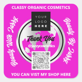 Adesivo Quadrado Obrigado Business Logotipo QRCode Logotipo Silver