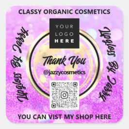 Adesivo Quadrado Obrigado Business Logotipo QRCode Mundo Terra Rosa