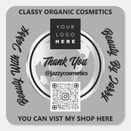 Adesivo Quadrado Obrigado Business Logotipo QRCode Silver Map Cinza