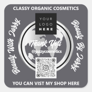 Adesivo Quadrado Obrigado Business Logotipo QRCode Silver Map Enfum