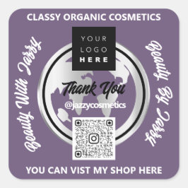 Adesivo Quadrado Obrigado Business Logotipo QRCode Silver Map Globe