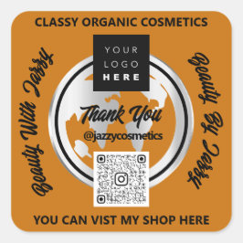 Adesivo Quadrado Obrigado Business Logotipo QRCode Silver Map Globe