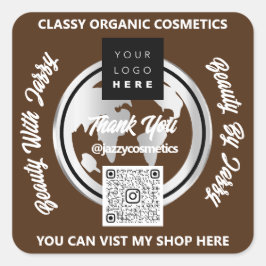 Adesivo Quadrado Obrigado Business Logotipo QRCode Silver Map Globe