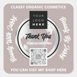 Adesivo Quadrado Obrigado Business Logotipo QRCode Silver Map Globe