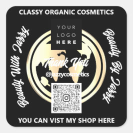 Adesivo Quadrado Obrigado Business Logotipo QRCode Silver Map Globo
