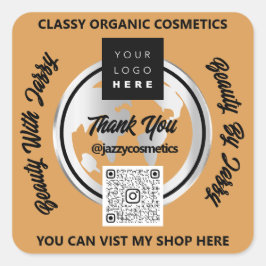 Adesivo Quadrado Obrigado Business Logotipo QRCode Silver Map Globo