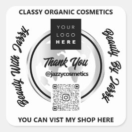 Adesivo Quadrado Obrigado Business Logotipo QRCode Silver Map Globo