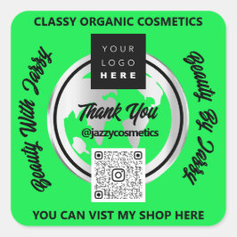 Adesivo Quadrado Obrigado Business Logotipo QRCode Silver Map Globo