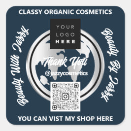Adesivo Quadrado Obrigado Business Logotipo QRCode Silver Map Marin