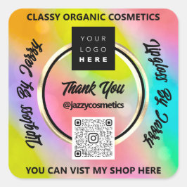 Adesivo Quadrado Obrigado Business QR Code Logotipo Holográfico Rai