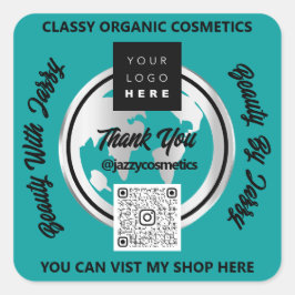 Adesivo Quadrado Obrigado Business QR Code Logotipo Silver Map Glob
