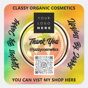 Adesivo Quadrado Obrigado Business QRCode Logo Mundo Terra Holográf