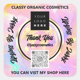 Adesivo Quadrado Obrigado Business QRCode Logo Mundo Terra Holográf