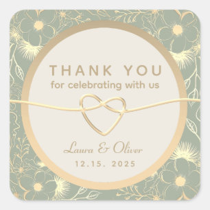 Adesivo Quadrado Obrigado Casamento Verde Sálvia