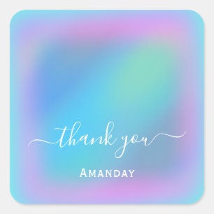 Adesivo Quadrado Obrigado, Chame Holographic Sweet. 16º azul