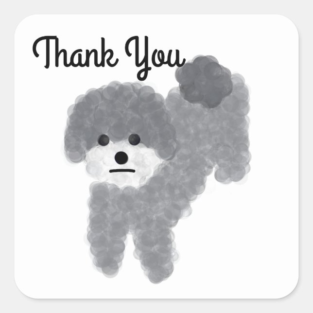 Adesivo Quadrado Obrigado Cinza Poodle Nº 2 Stickers (Frente)