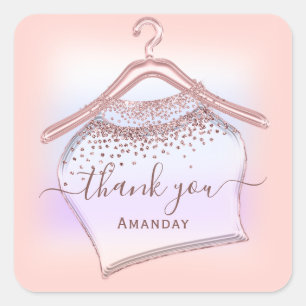 Adesivo Quadrado Obrigado Cloth Hanger Fashion Boutique Rosa