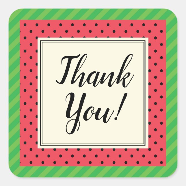 Adesivo Quadrado Obrigado, colante do envelope da fruta de melancia (Frente)