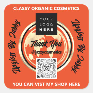 Adesivo Quadrado Obrigado comercial Logotipo QR do Código Mundo Map