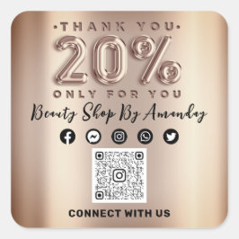 Adesivo Quadrado Obrigado Comprando Rosa 20% DO CÓDIGO QR Online