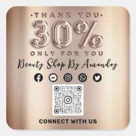 Adesivo Quadrado Obrigado Comprando Rosa a 30% do CÓDIGO QR Online