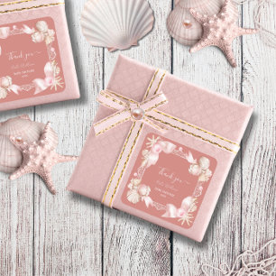Adesivo Quadrado Obrigado cor-de-rosa com pincel branco costeiro qu
