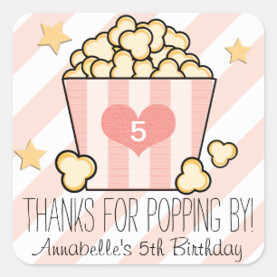 Adesivo Quadrado Obrigado cor-de-rosa da pipoca do filme você favo