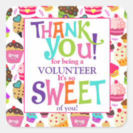 Adesivo Quadrado Obrigado, Cupcake Voluntário