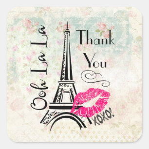 Adesivo Quadrado Obrigado da torre Eiffel de Paris do La do La de