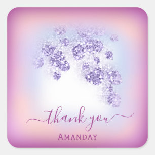 Adesivo Quadrado Obrigado de Berry Dusty Blue Glitter Doce 16º