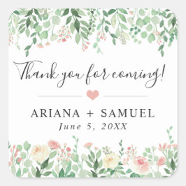 Adesivo Quadrado Obrigado de casamento Blush Floral Greenery, a fav