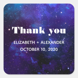 Adesivo Quadrado Obrigado de casamento espacial. Noite de marinho d