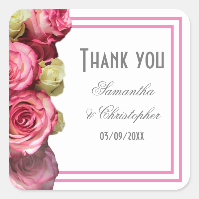 Adesivo Quadrado Obrigado de casamento rosa rosa-rosa-rosa (Frente)