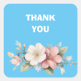 Adesivo Quadrado obrigado de flores rosa e brancas
