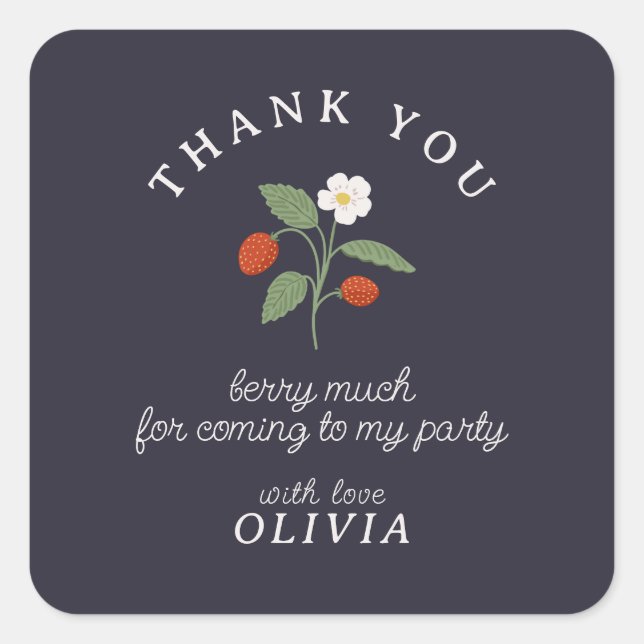 Adesivo Quadrado Obrigado de marinho de morango (Frente)