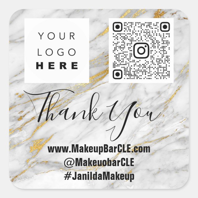 Adesivo Quadrado Obrigado de nome QRCode do logotipo Comprando Cinz (Frente)