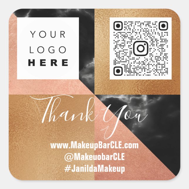 Adesivo Quadrado Obrigado de nome QRCode para logotipo Comprando Ro (Frente)