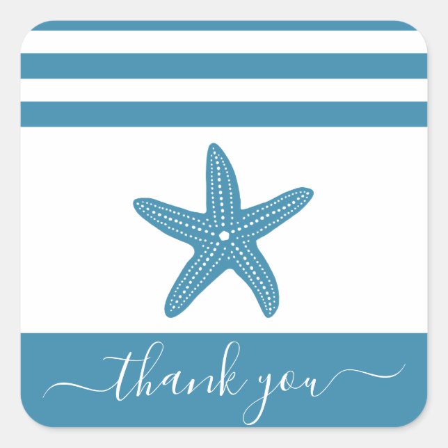 Adesivo Quadrado Obrigado de praia azul-escarlate, você escreve (Frente)