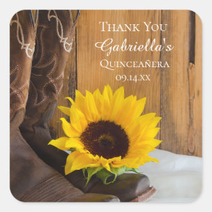 Adesivo Quadrado Obrigado de Quinceañera do girassol do país voc