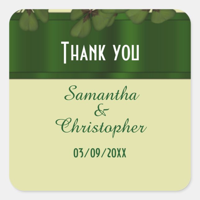 Adesivo Quadrado Obrigado de shamrock verde irlandês (Frente)