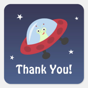 Adesivo Quadrado Obrigado dos desenhos animados do espaço você