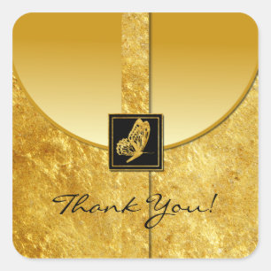 Adesivo Quadrado Obrigado dourado do favor do casamento da