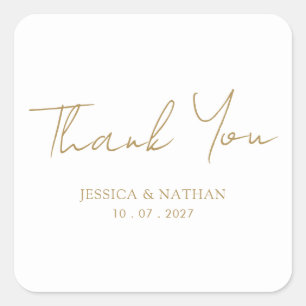 Adesivo Quadrado Obrigado Elegante Dourado de Casamento de Script -
