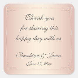 Adesivo Quadrado Obrigado Elegante Vinhetas De Casamento De Blush